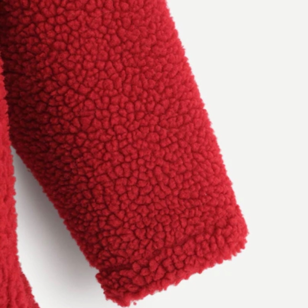 Front Pocket Sherpa Teddy Coat Jacket Red - Picture 3 of 7